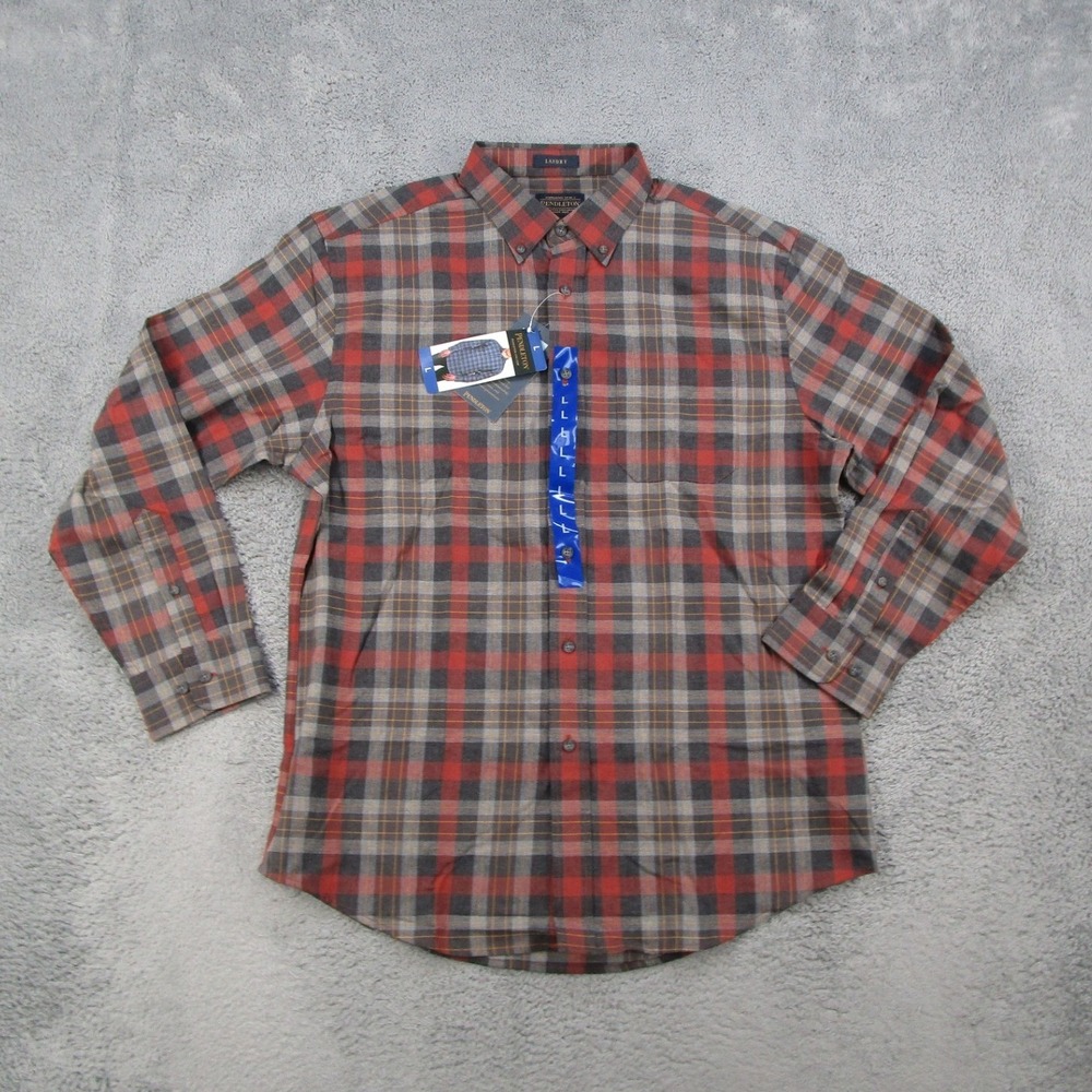 Pendleton Landry Mens Large Charcoal Red Check Plaid Cotton Wool Blend Shirt NEW